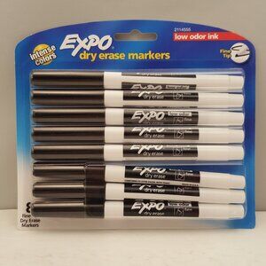 EXPO Dry Erase Markers w/ Low Odor Ink | Fine Tip | 8 Pack | 2114555 | Black Ink